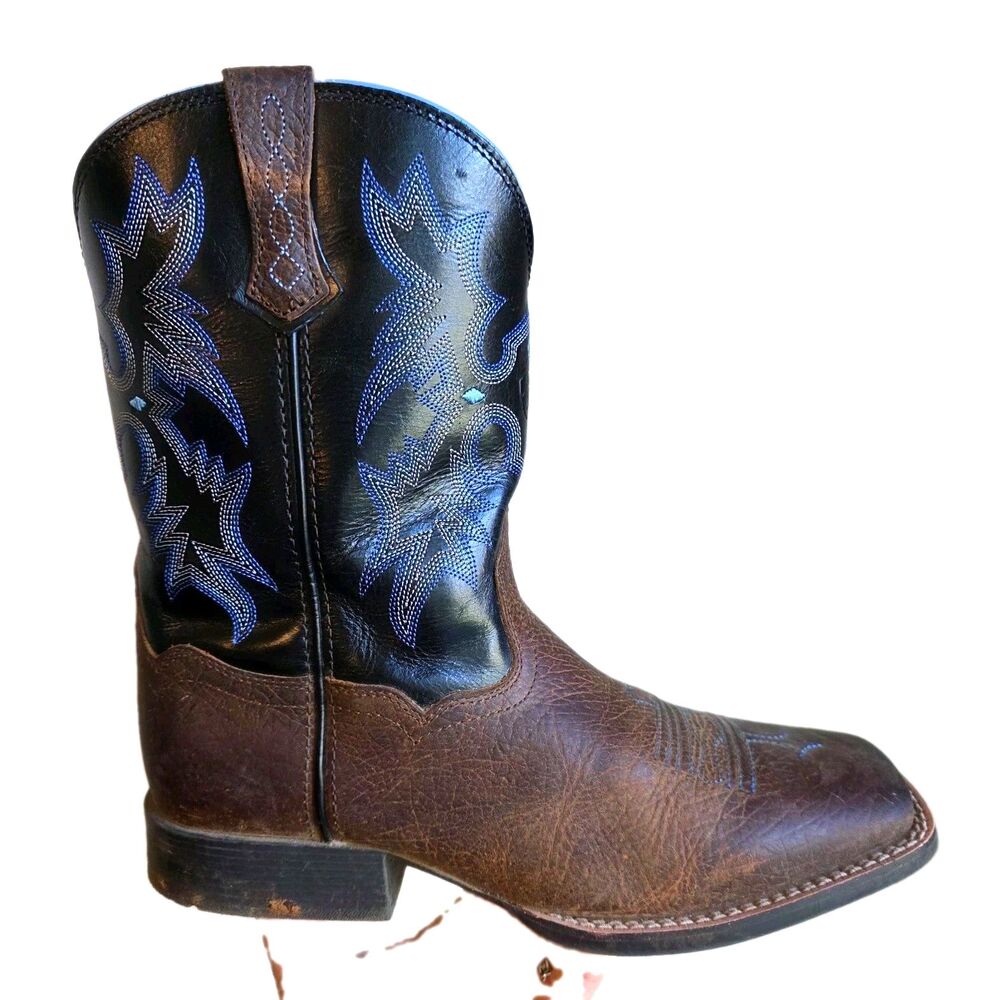 Ariat Big Kids Tombstone Cowboy Boots Square Toe Brown Blue Youth Size 6